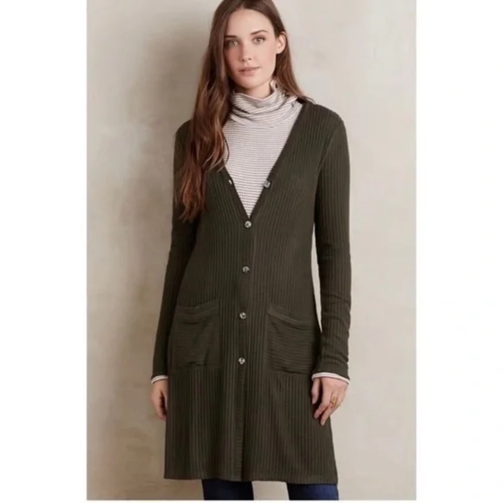 Akemi + Kin olive‎ green ribbed midi length cardigan Size Medium